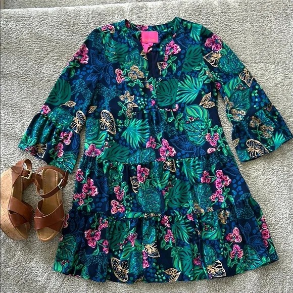Lilly Pulitzer Gabriel 3/4 Sleeve Tunic Low Tide Navy Life Of The Party - Picture 1 of 8